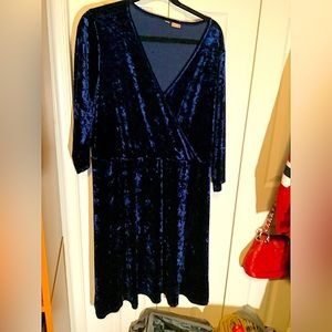 Med Dark Blue Distressed Velvet Crossover Dress 2X Worn Once